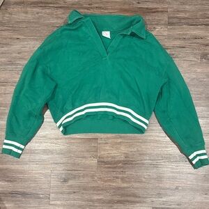 Aerie Green Sweatshirt with White Stripes